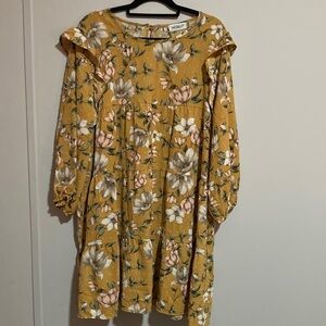 Floral Long Sleeve Dress in Mustard by